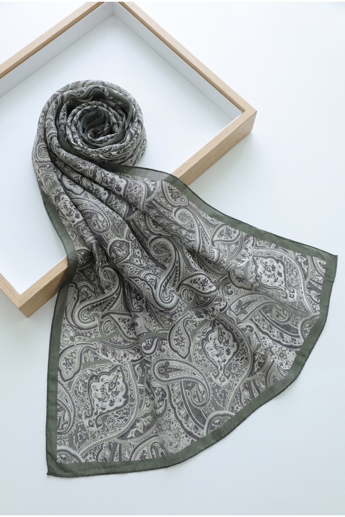 Traditional Floral Patterned Cotton Scarf -Khaki