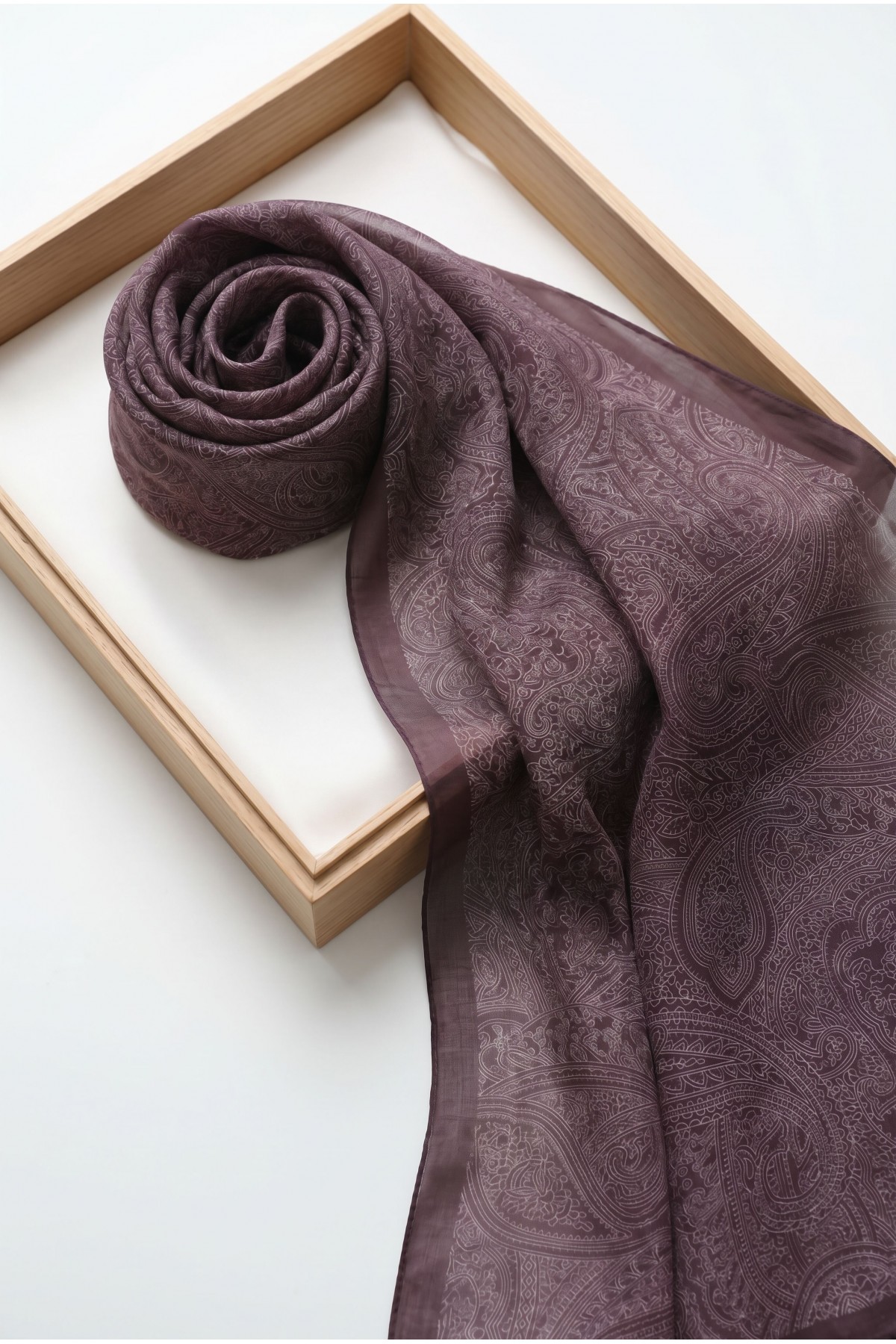Fine Line Embroidered Cotton Scarf -Damson