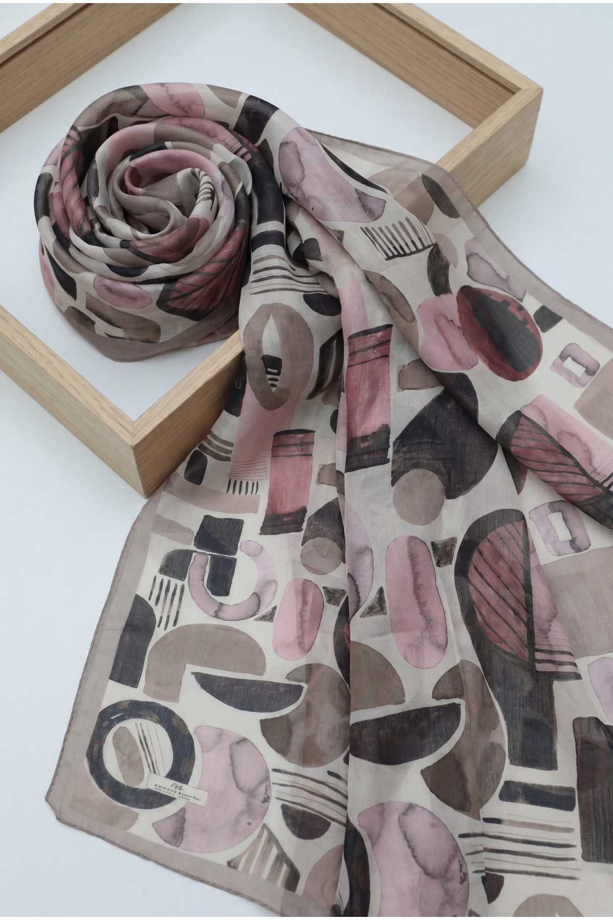 Watercolor Textured Graphic Pattern Cotton Scarf -Light Mink
