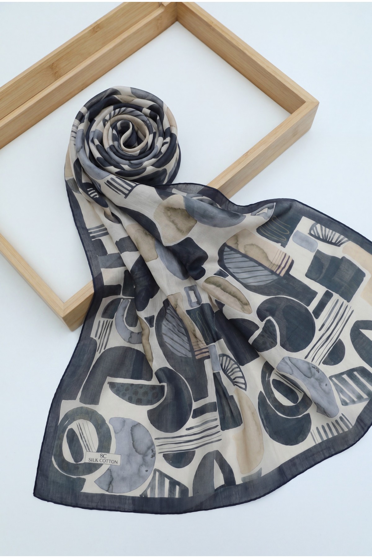Watercolor Textured Graphic Pattern Cotton Scarf -Smoked 