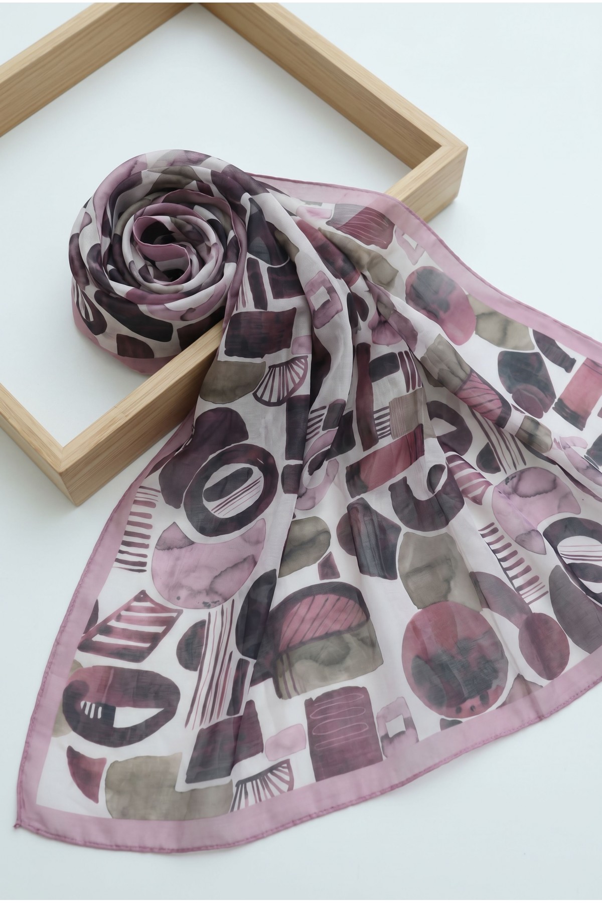 Watercolor Textured Graphic Pattern Cotton Scarf -Dried rose