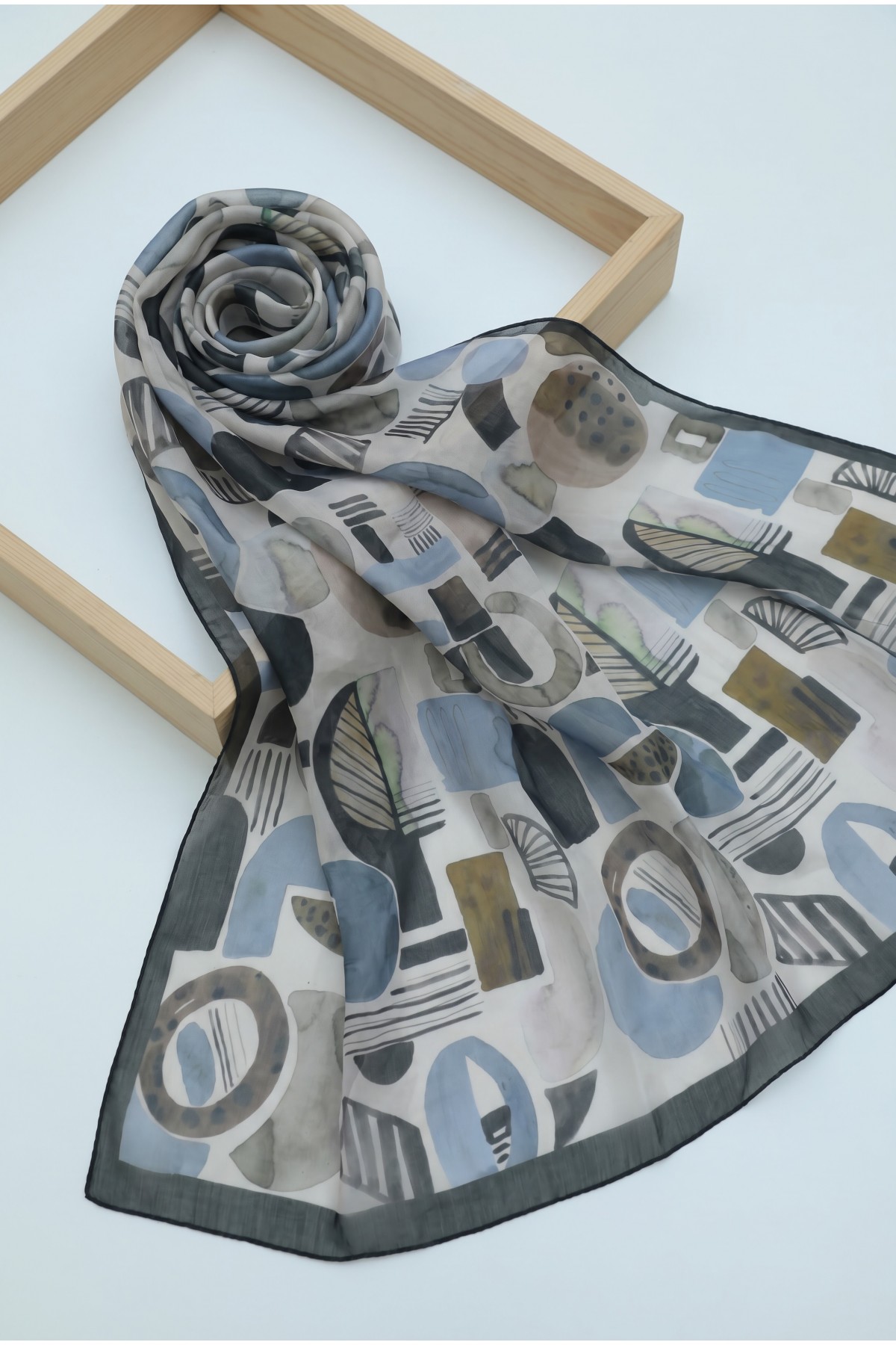 Watercolor Textured Graphic Pattern Cotton Scarf -Oil color