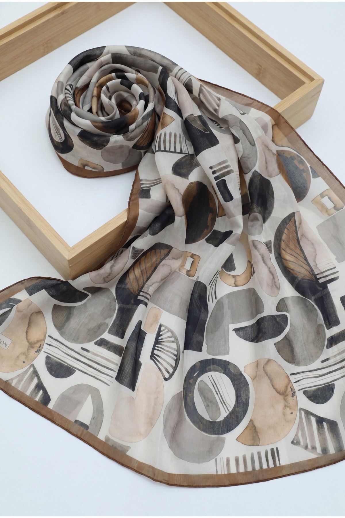 Watercolor Textured Graphic Pattern Cotton Scarf -Snuff