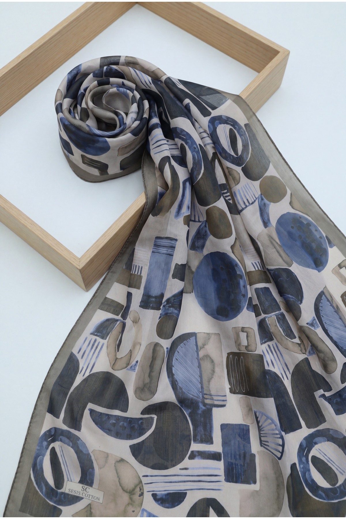 Watercolor Textured Graphic Pattern Cotton Scarf -Mink color