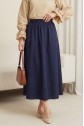 Skirt with Elastic Waist, Pockets and Stitching Details -Navy blue