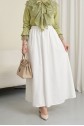 Elastic Waist Parachute Skirt with Pockets -White
