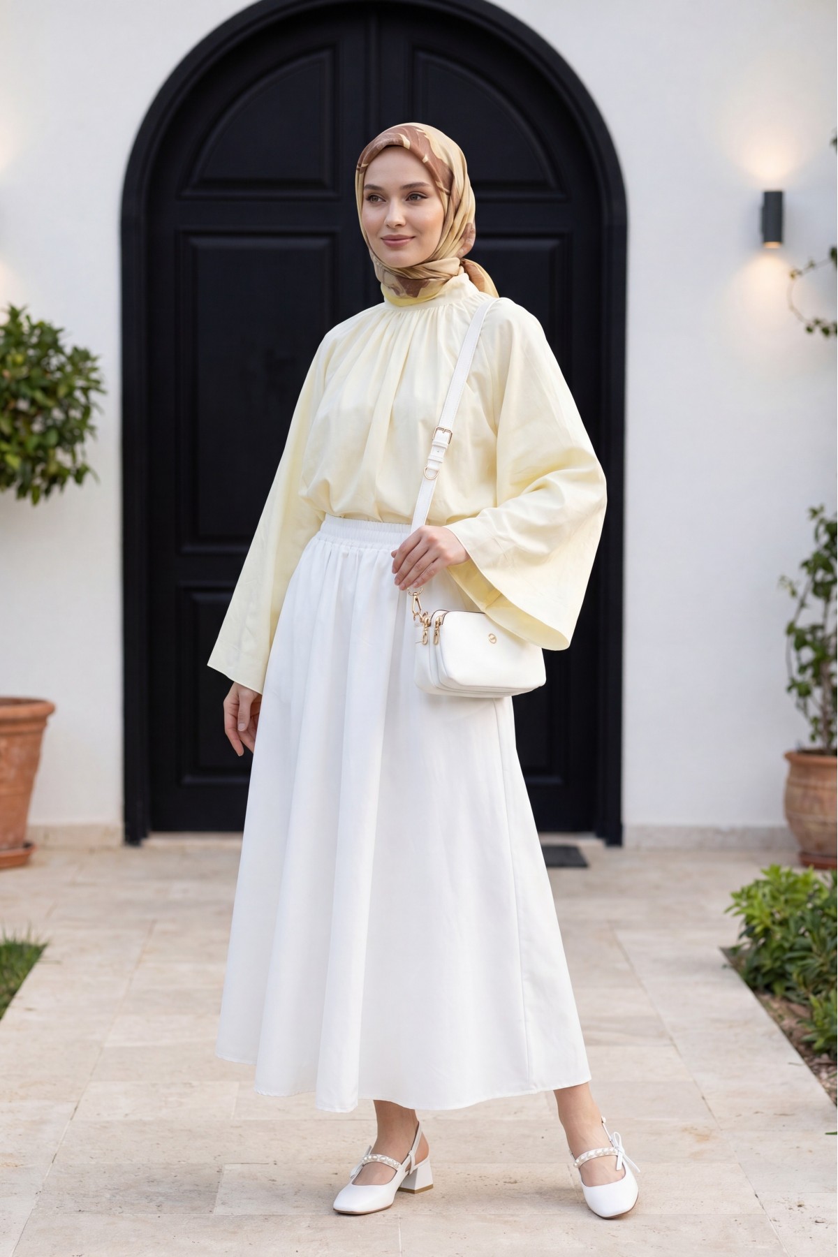 Mandarin Collar, Spanish Sleeve, Lined Voile Blouse  -Light yellow