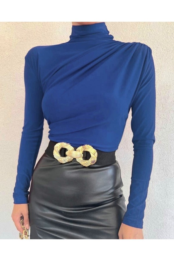Half Neck Pleated Sandy Blouse  -Saxe 