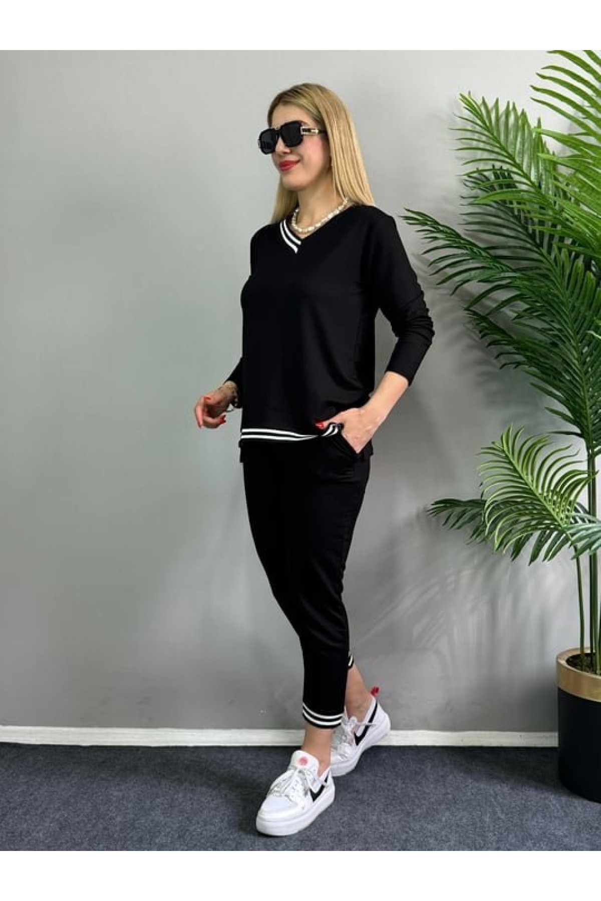 Women's New Season Long Sleeve Rib Detail Two Piece Suit