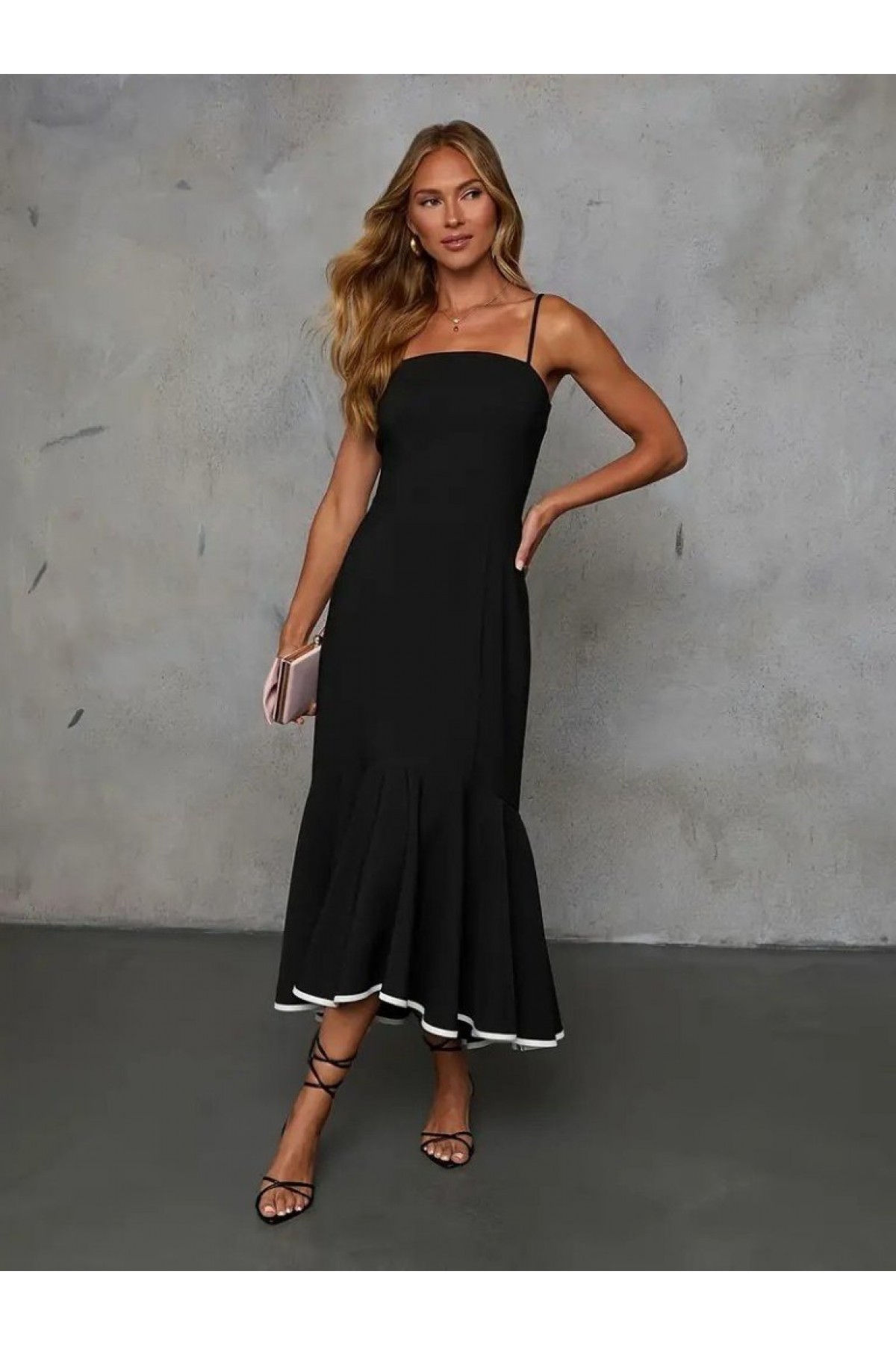 Women's Strappy Strapless Maxi Length Shimmering Crepe Dress