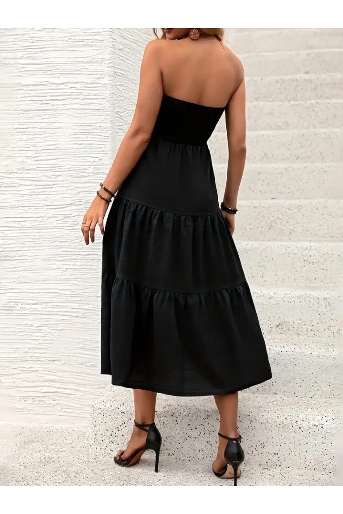 Women's Strapless Elasticated Flared Aerobin Long Dress