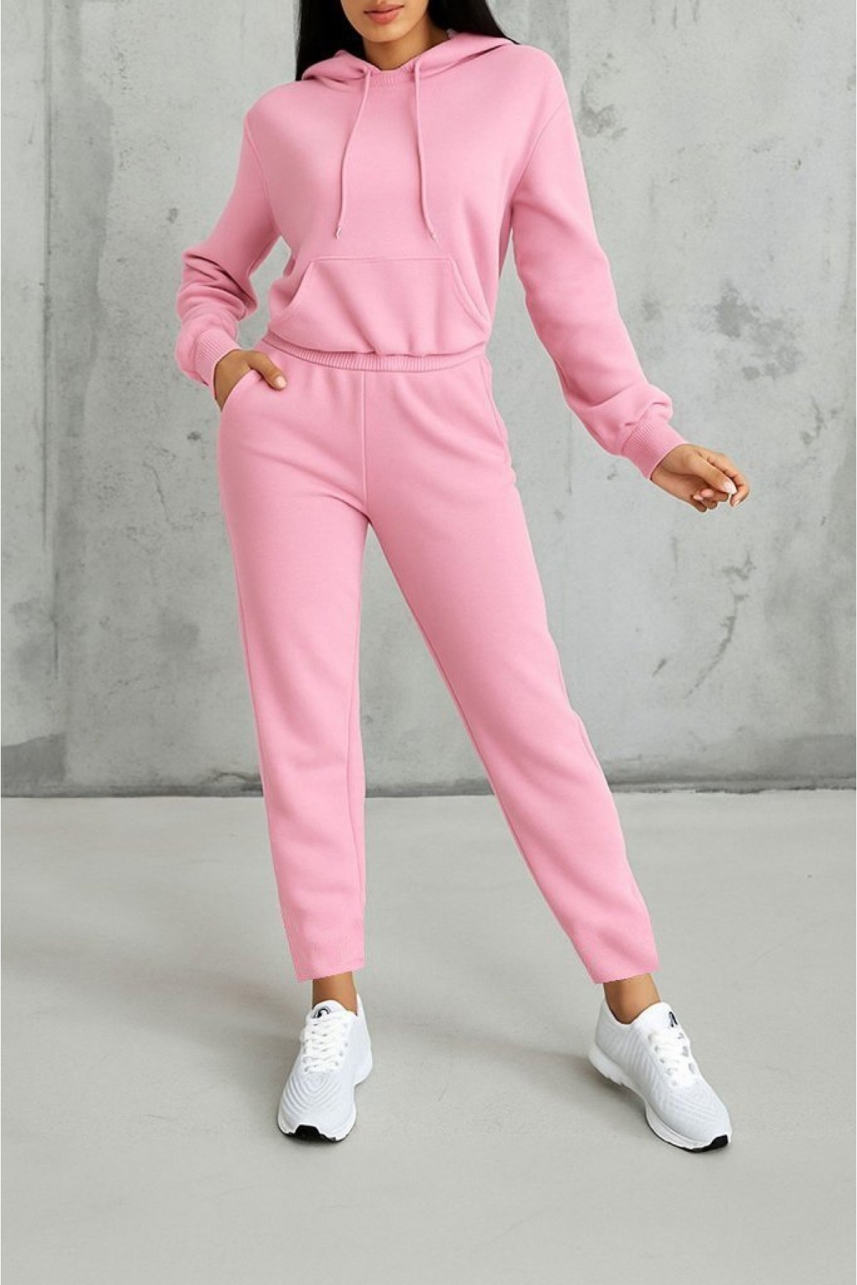 Women's Long Sleeve Hooded Lace-Up Three-Piece Blouse and Trousers Set