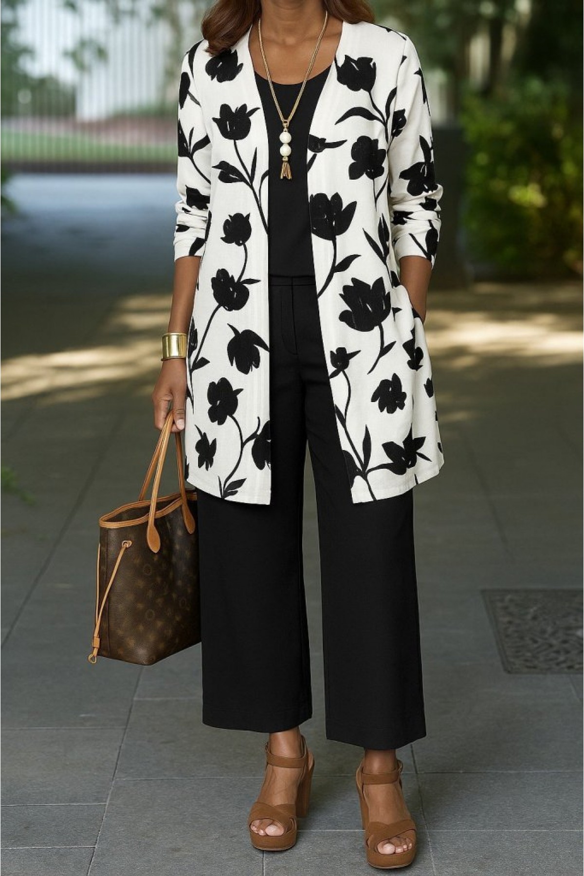 Women's Long Sleeve Open Front Modal Jacket Sleeveless Viscose Two Yarn Blouse and Trousers Three-piece Suit