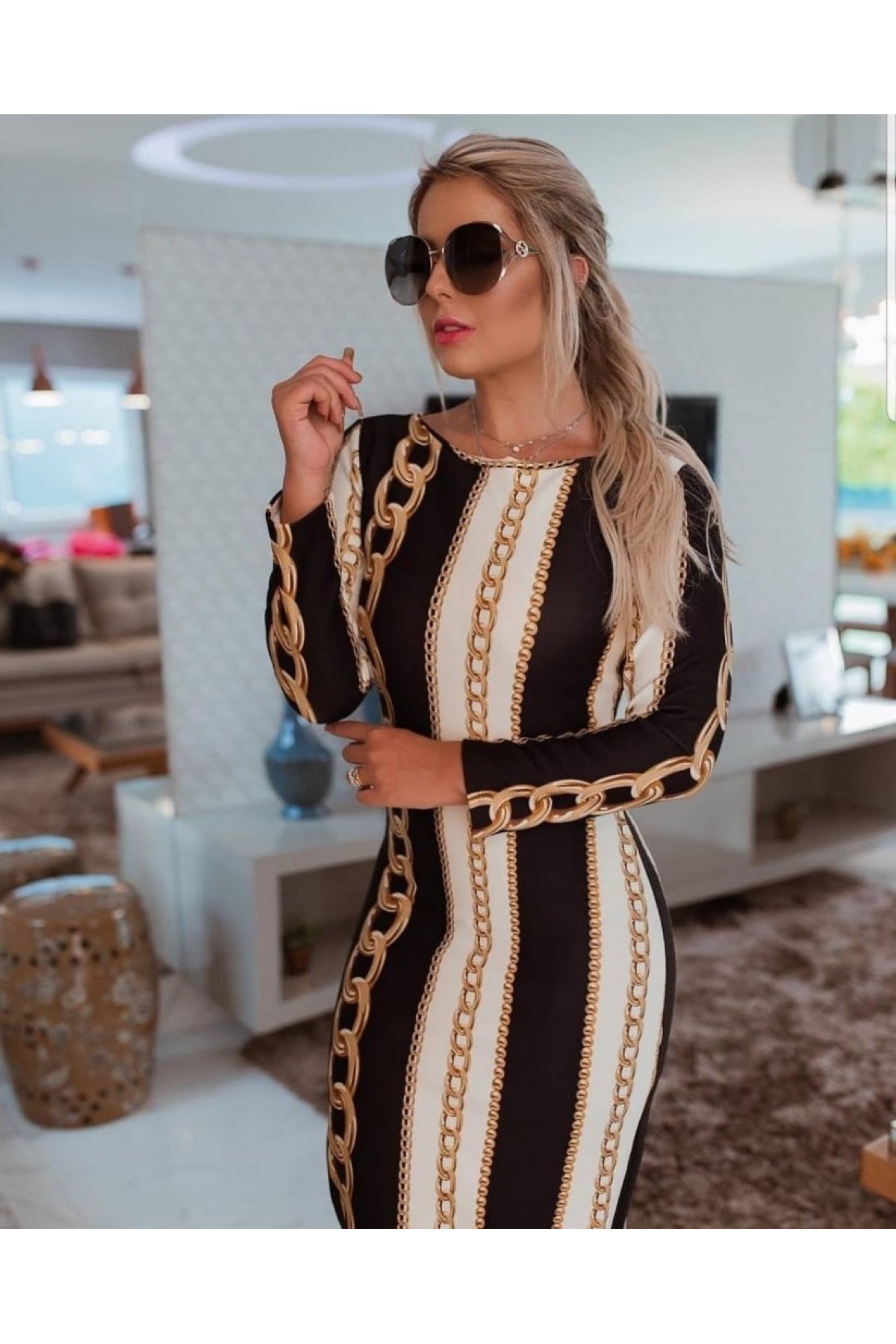 Women's Long Sleeve Crew Neck Scuba Midi Length Dress
