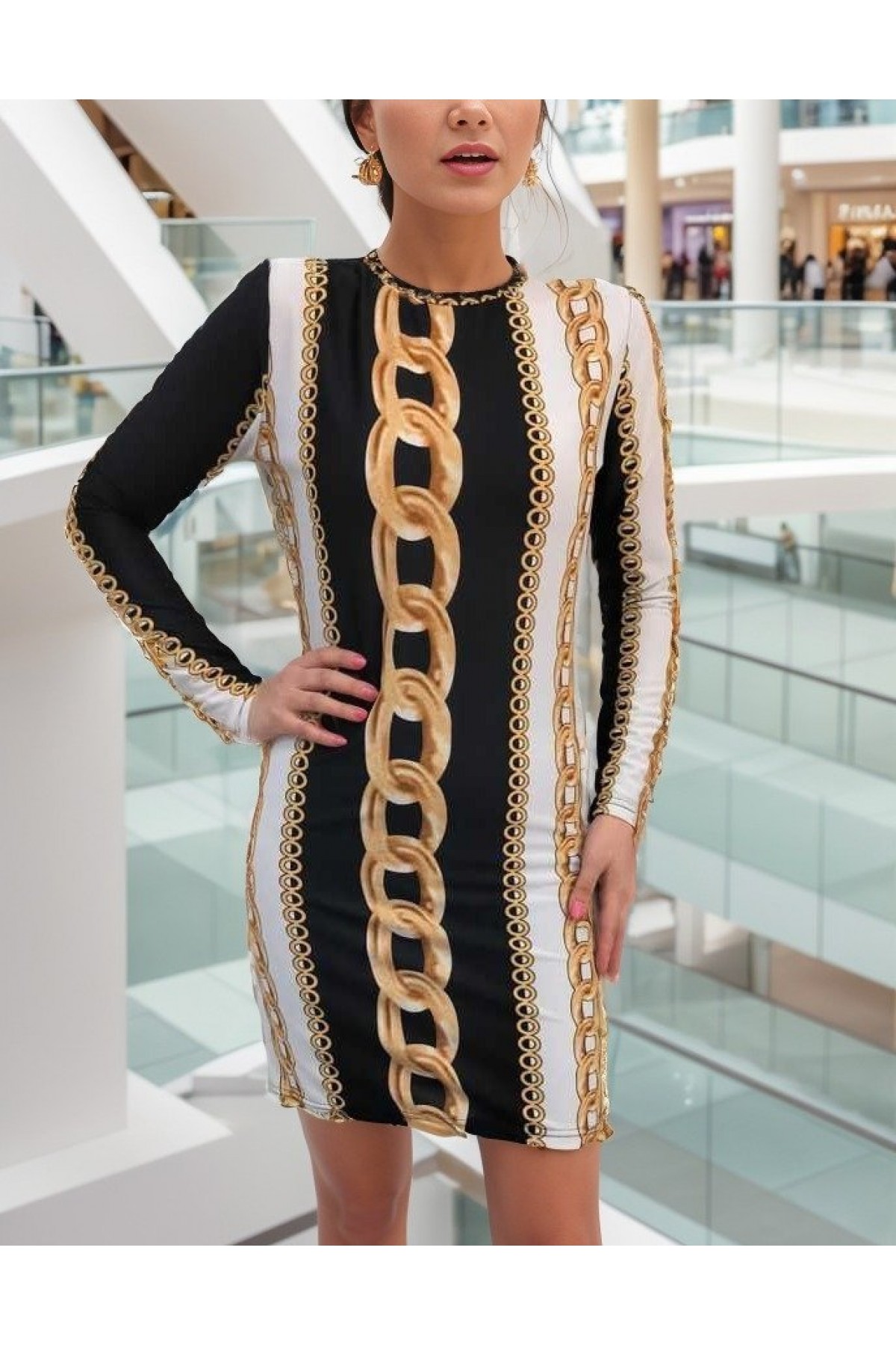 Women's Long Sleeve Crew Neck Scuba Midi Length Dress