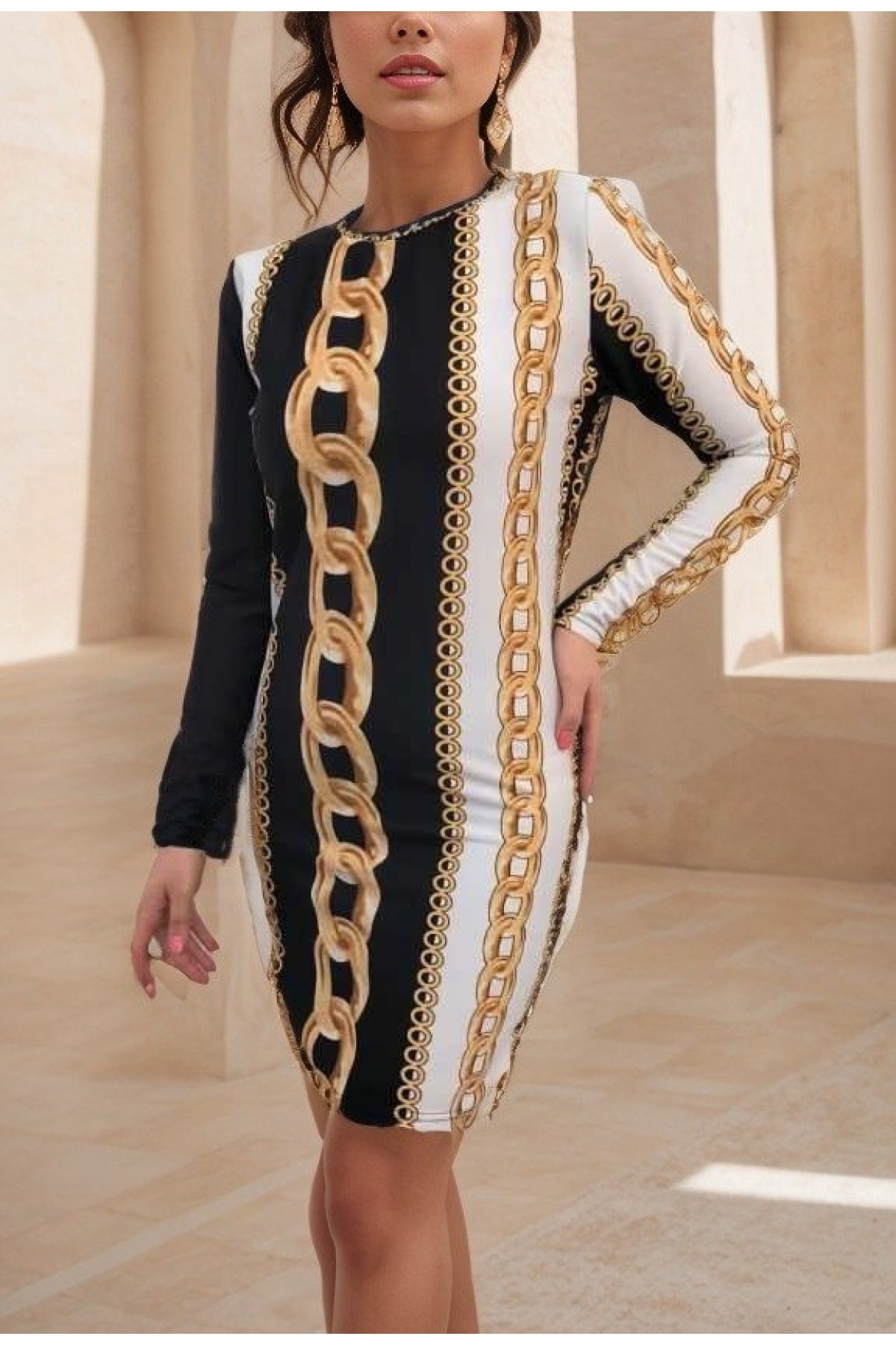 Women's Long Sleeve Crew Neck Scuba Midi Length Dress