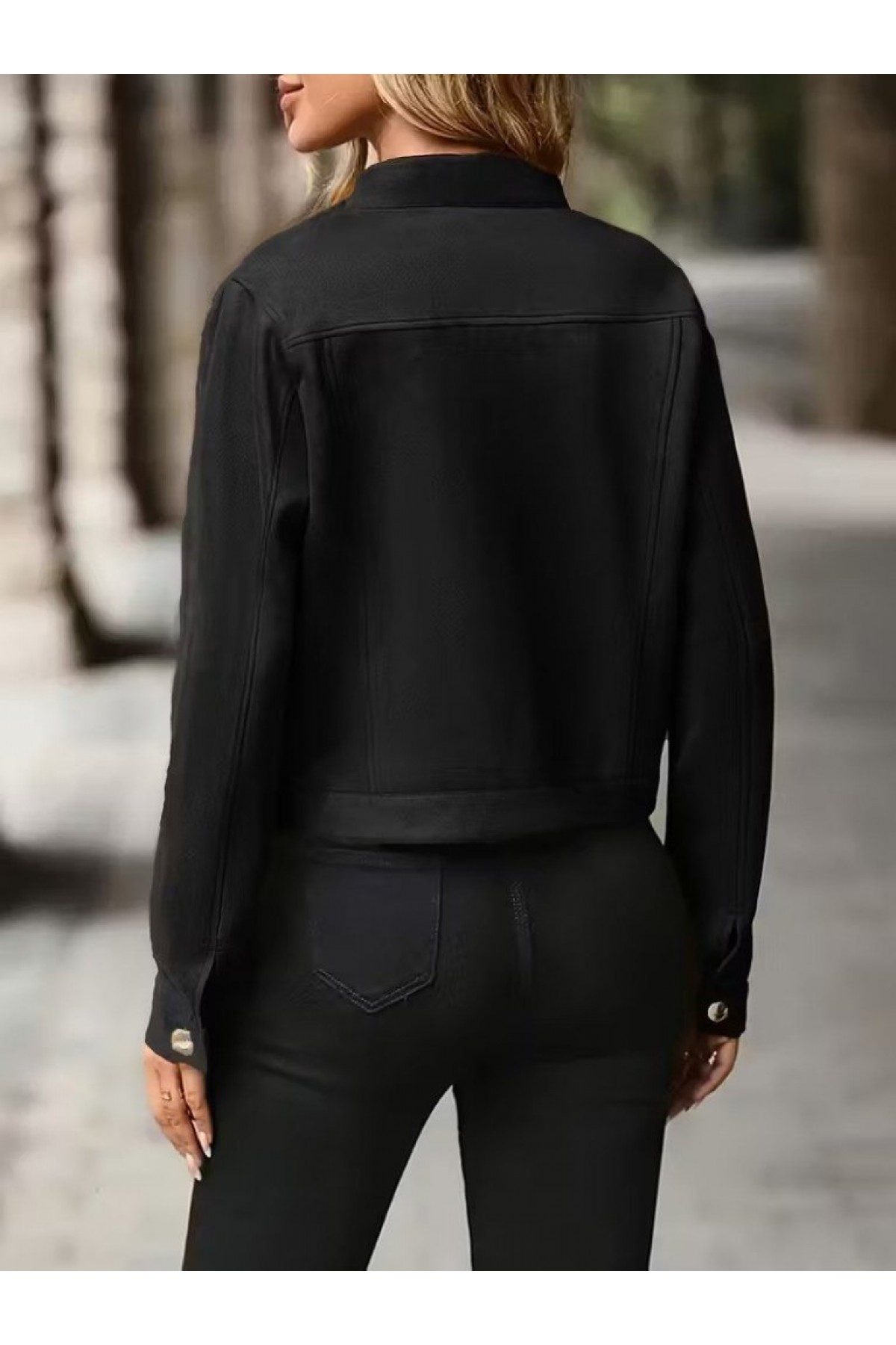 Women's Long Sleeve Buttoned Front Short Suede Jacket