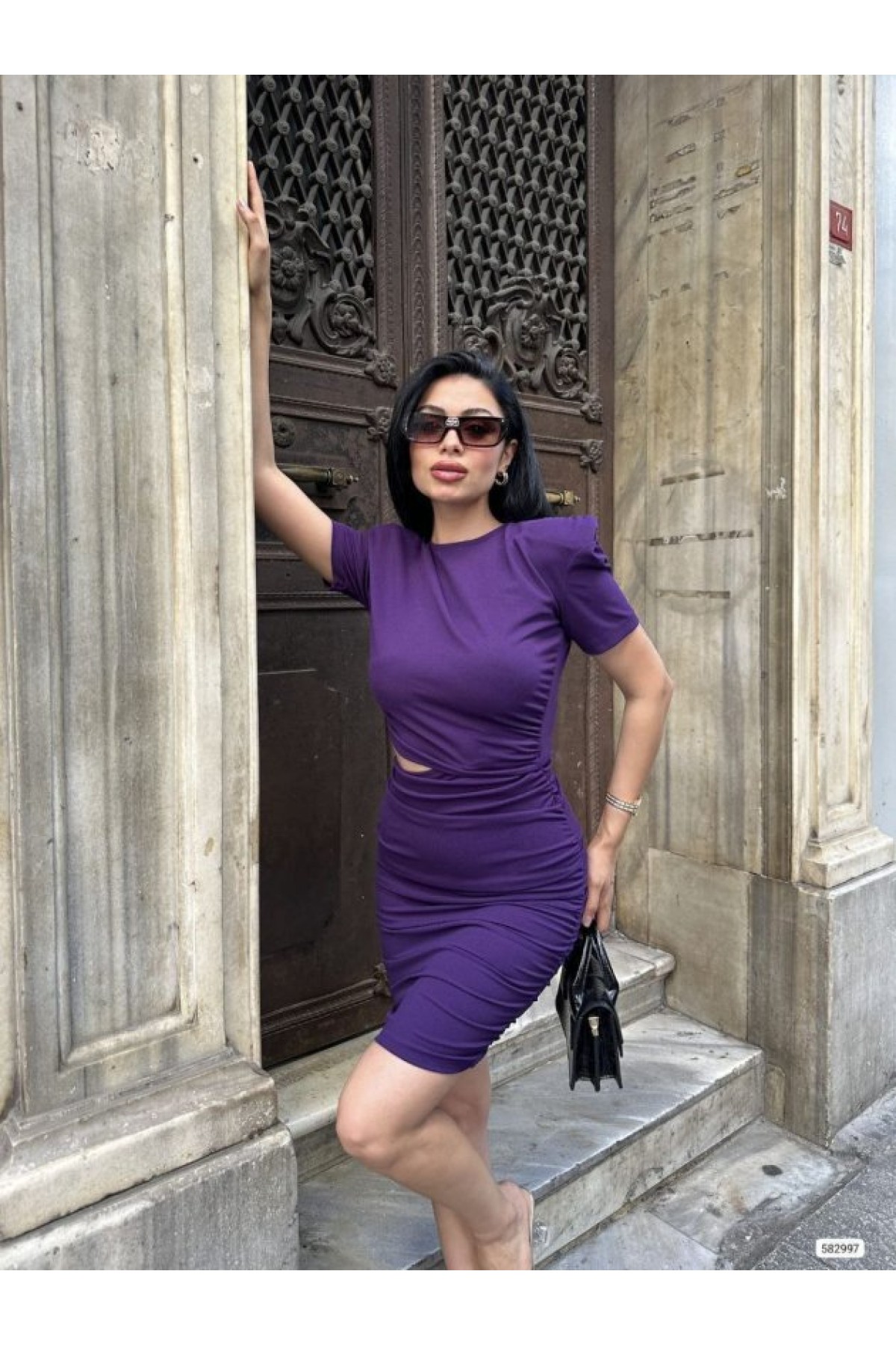 Women's Waist-Decline, Side Gathering Detail, Scuba Crepe Fabric Mini Dress