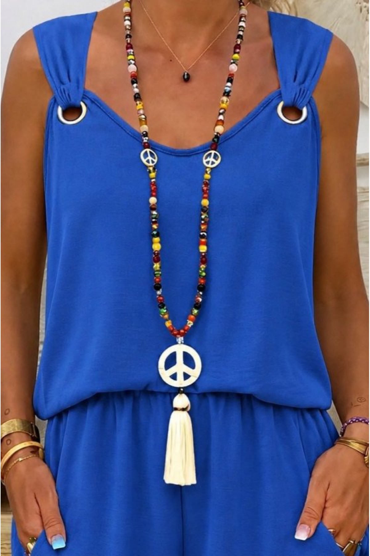 Women's Sleeveless V-Neck Blouse with Eyelet Detail and Shorts Aerobin Two-Piece Set