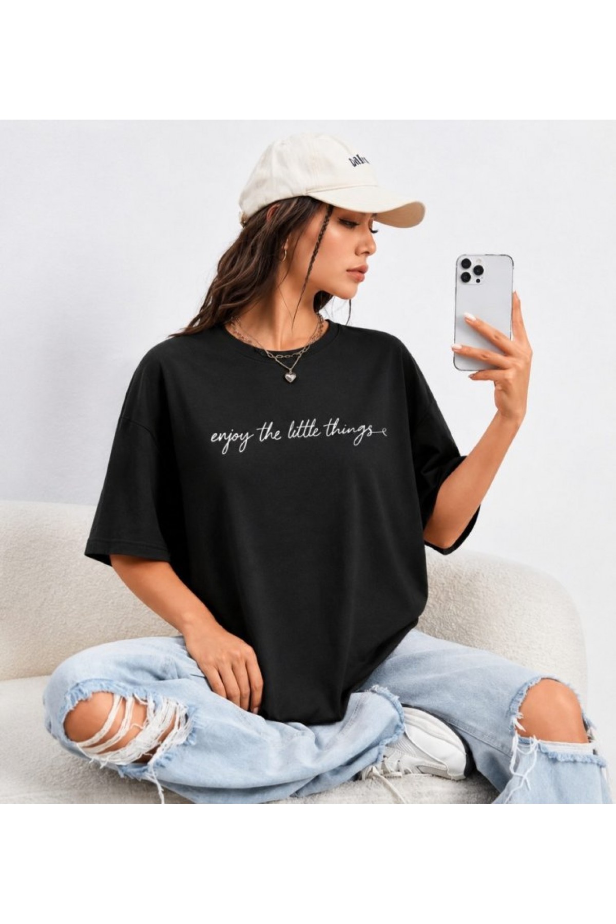 Women's Short-Sleeved Basic Viscose Blouse with Front Print
