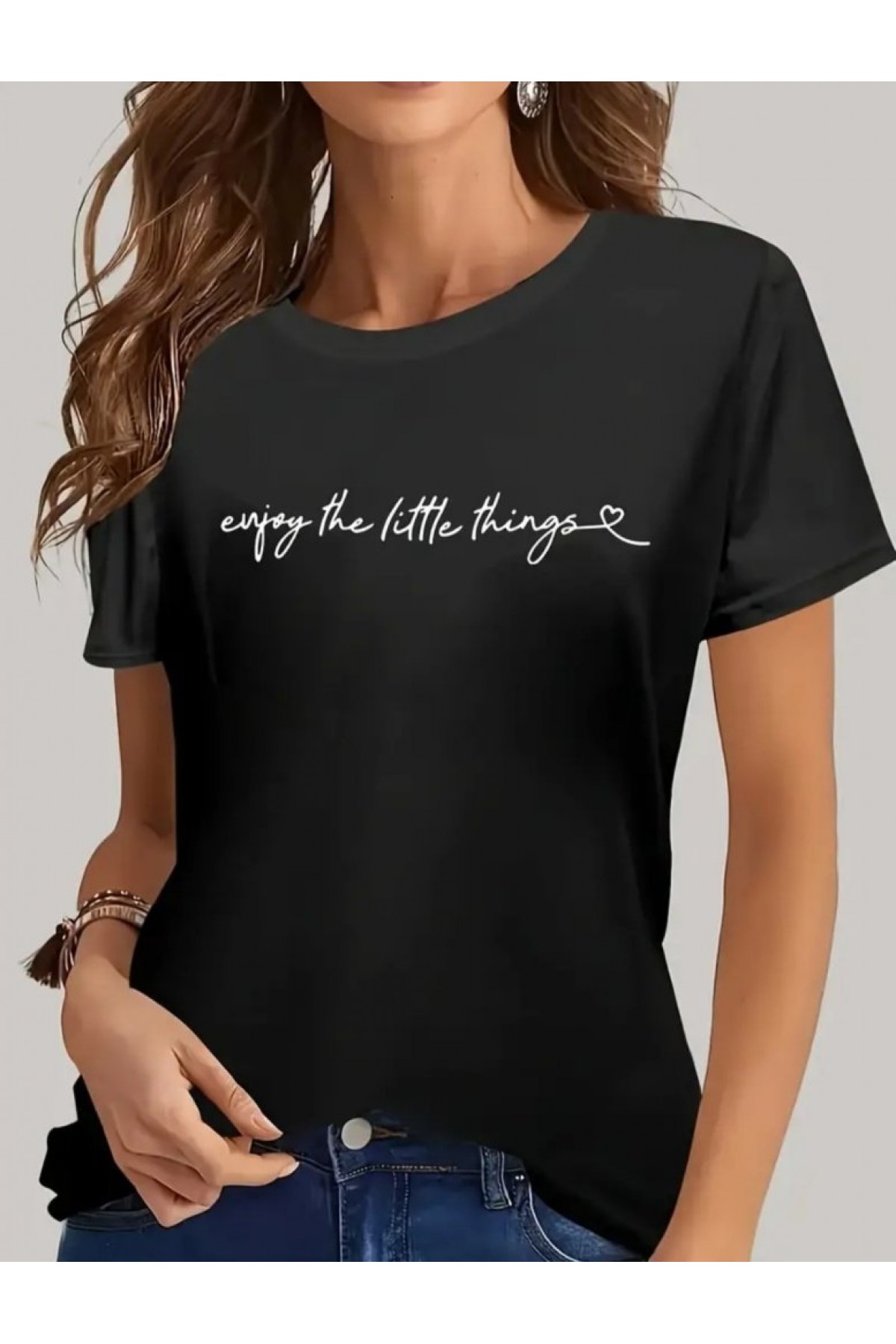 Women's Short-Sleeved Basic Viscose Blouse with Front Print