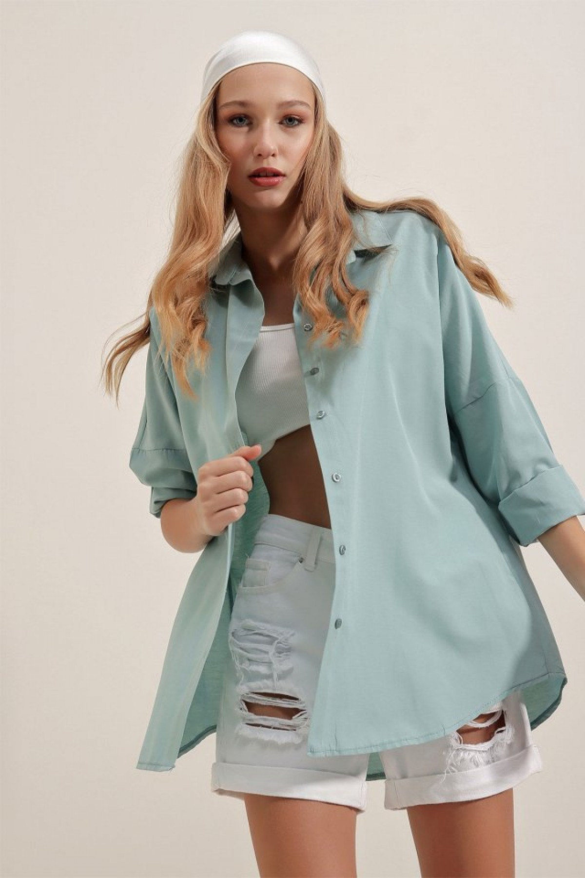 3900 Oversize Long Basic Shirt 