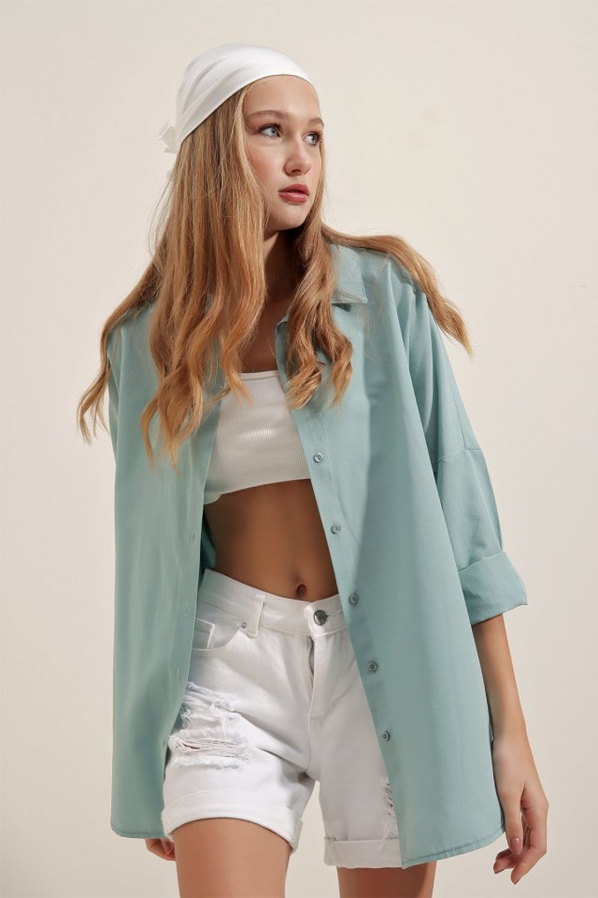 3900 Oversize Long Basic Shirt  detay görseli
