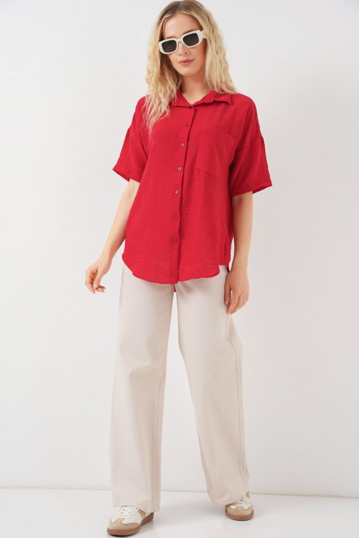 Short Sleeve Linen Look Shirt 20336 