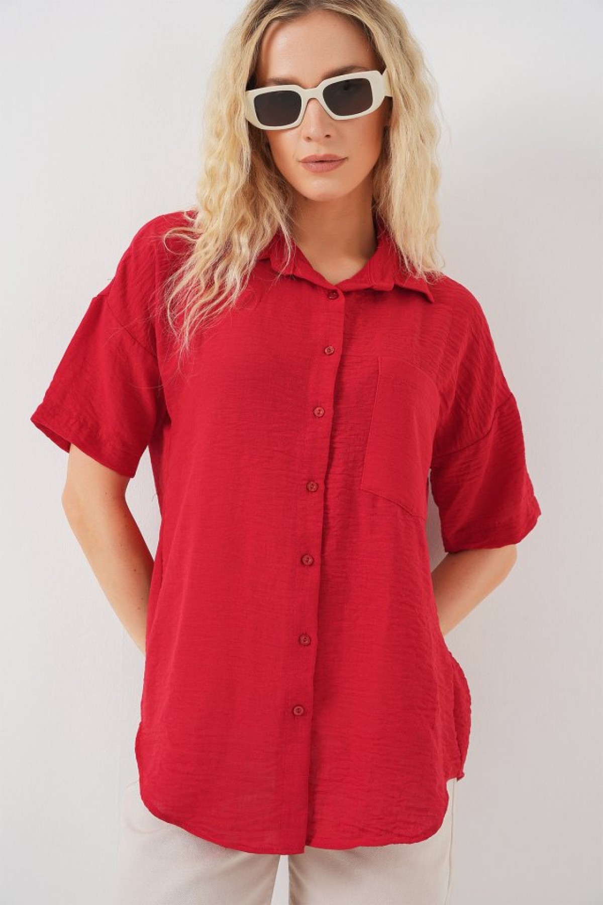 Short Sleeve Linen Look Shirt 20336 
