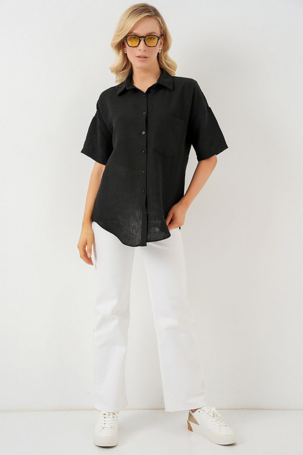 Short Sleeve Linen Look Shirt 20336 
