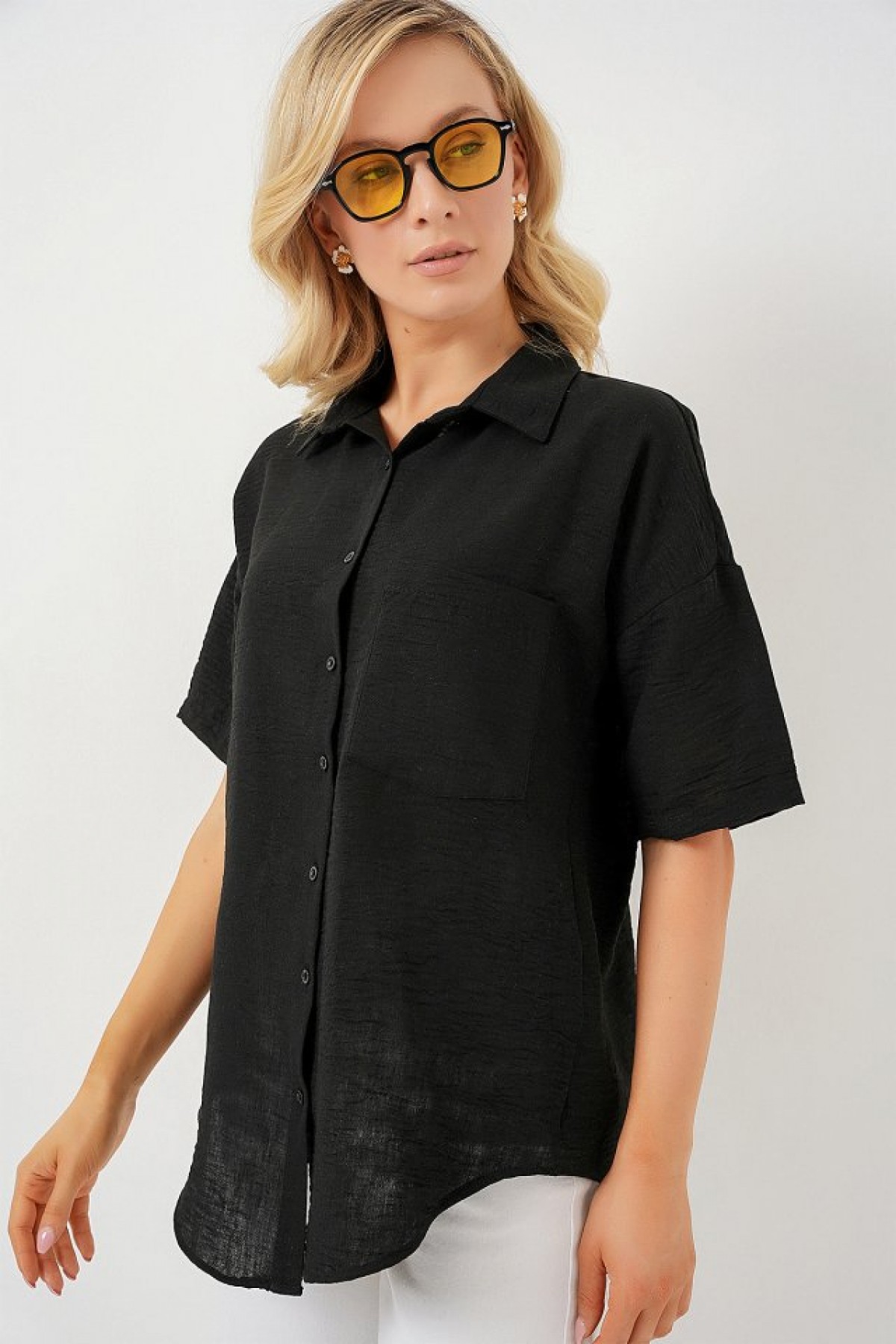 Short Sleeve Linen Look Shirt 20336 