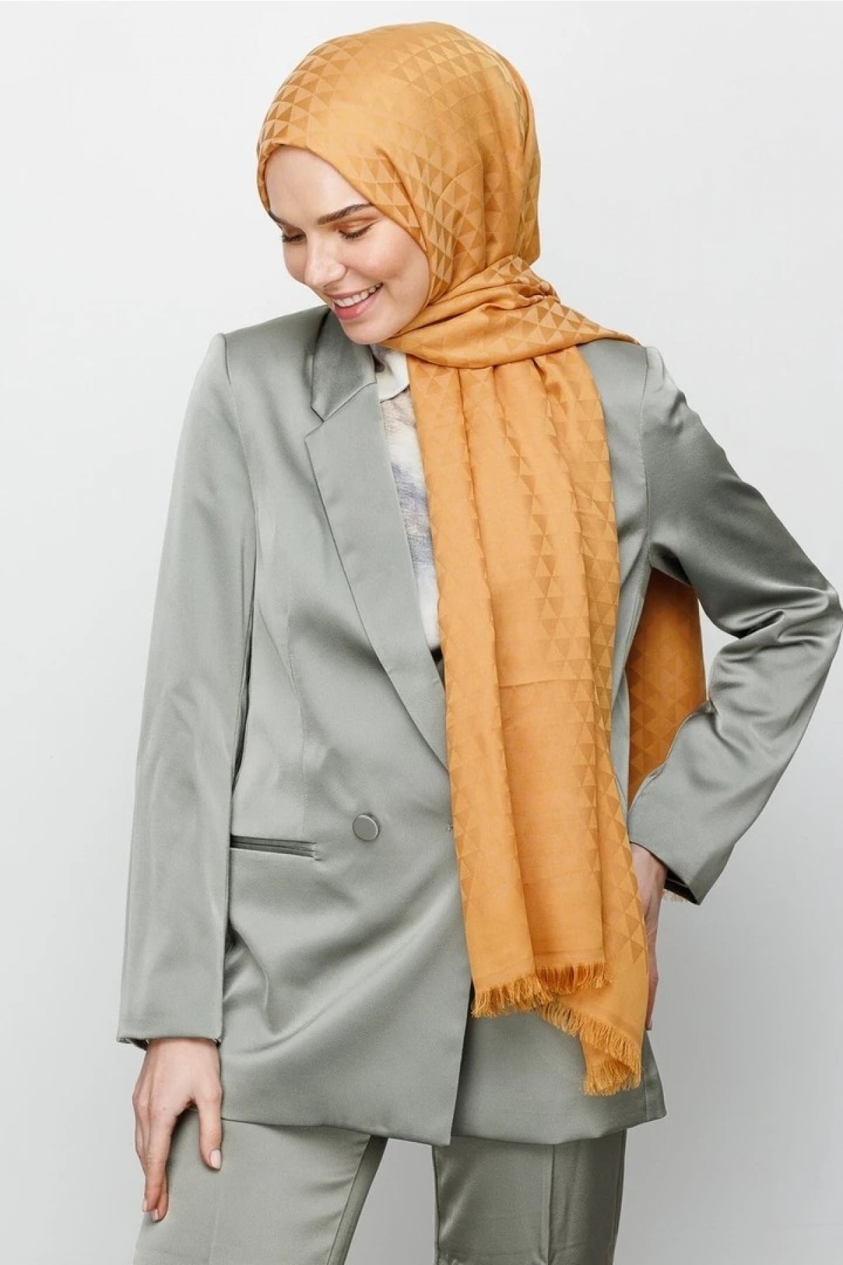 Prism Pattern Cotton Jacquard Scarf 