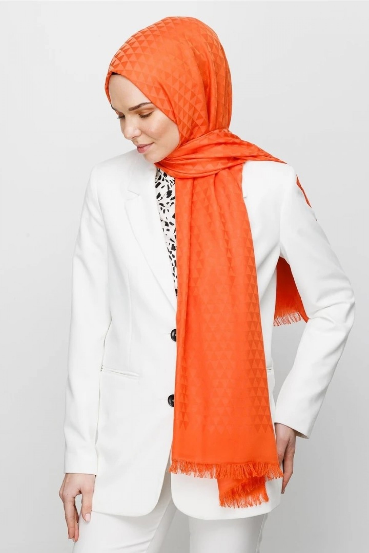Prism Pattern Cotton Jacquard Scarf 