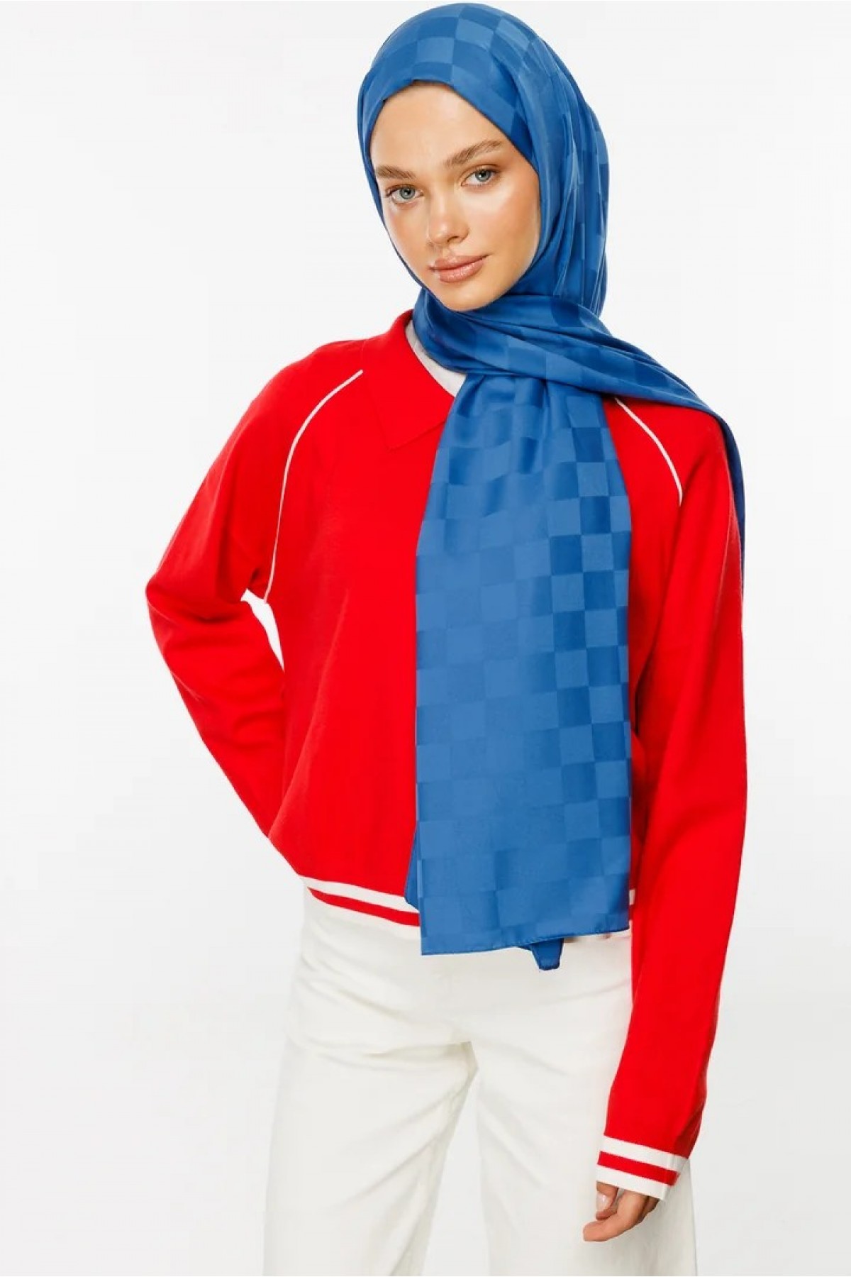 Checkerboard Pattern Silky Jacquard Shawl 