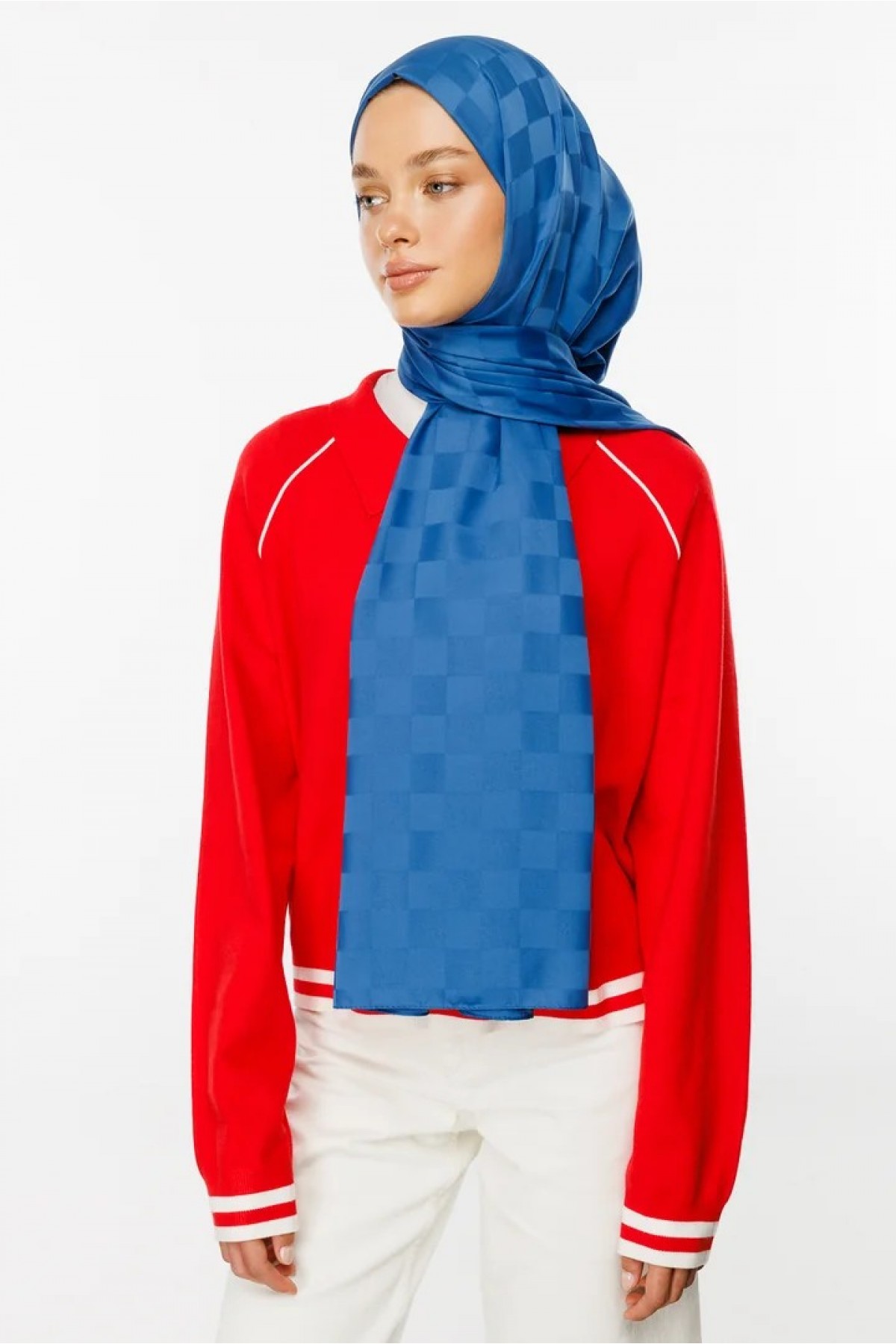 Checkerboard Pattern Silky Jacquard Shawl 