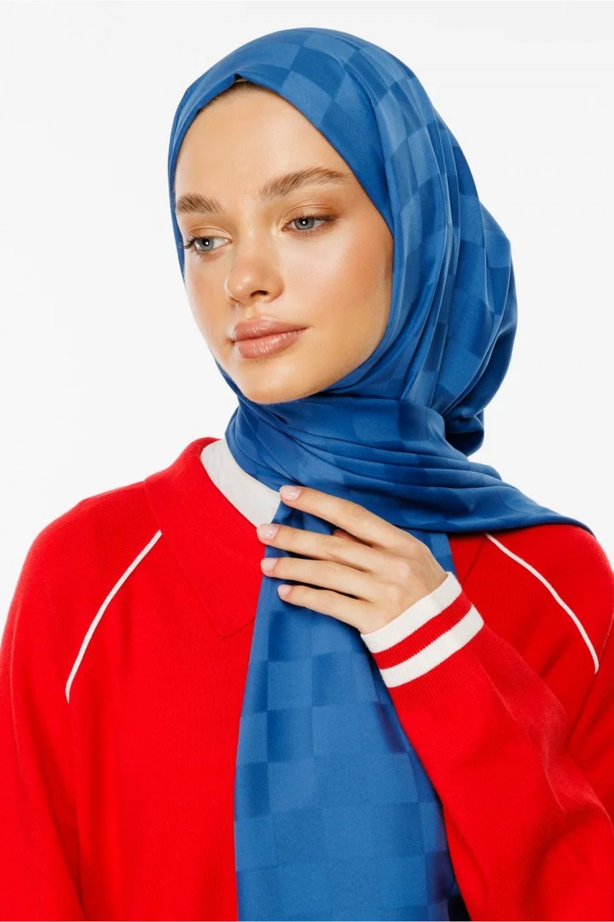 Checkerboard Pattern Silky Jacquard Shawl 