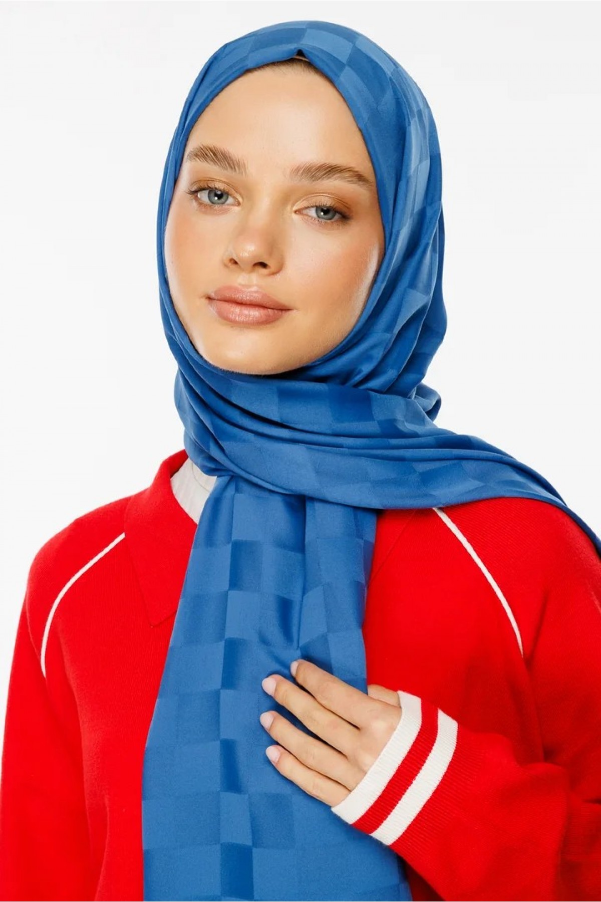 Checkerboard Pattern Silky Jacquard Shawl 