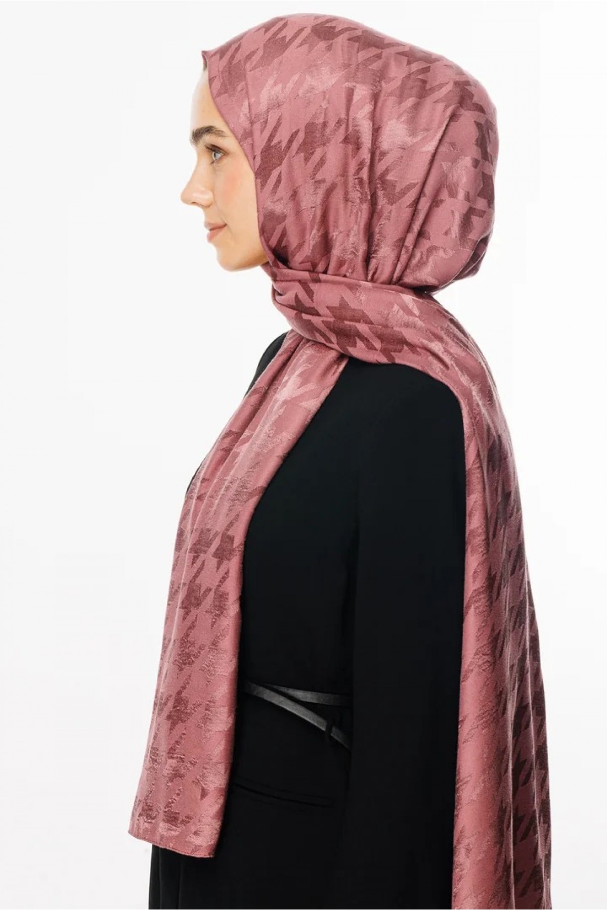 Houndstooth Pattern Shiny Jacquard Shawl 