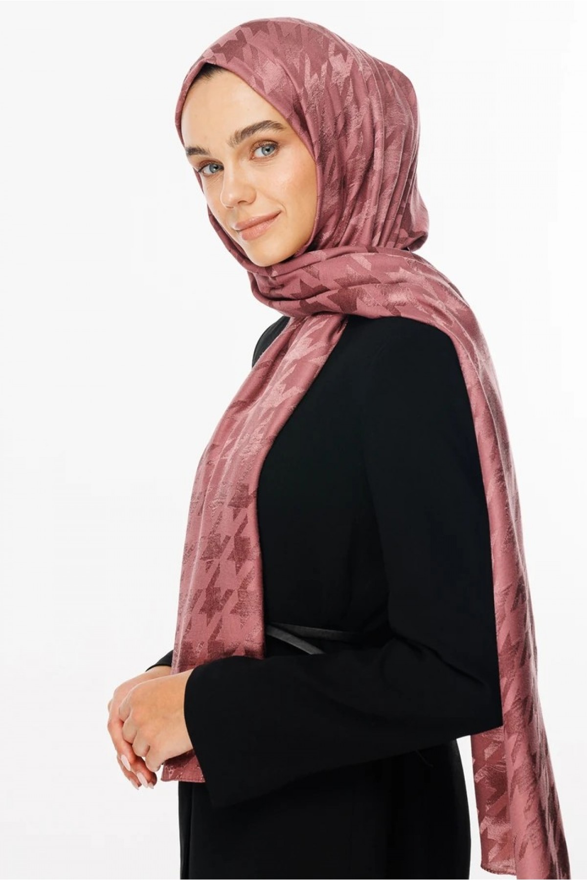 Houndstooth Pattern Shiny Jacquard Shawl 