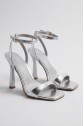 Jowin Silver Patent Leather High-Heeled Ankle Strap Shoes