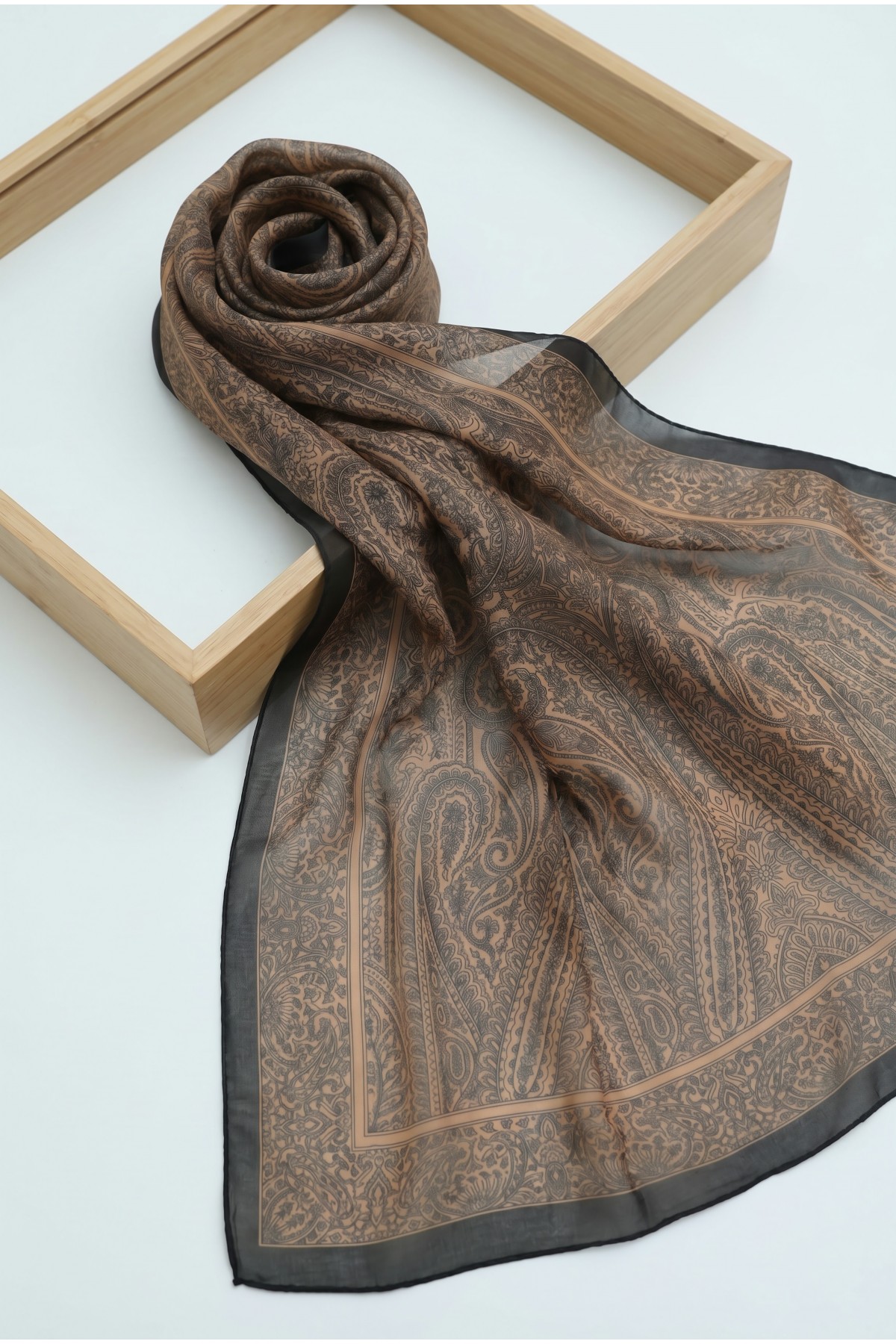 Ethnic Patterned Voile Scarf -Orange
