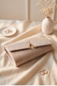 Geometric Buckle, Thin Chain, Glittery Evening Bag - Beige