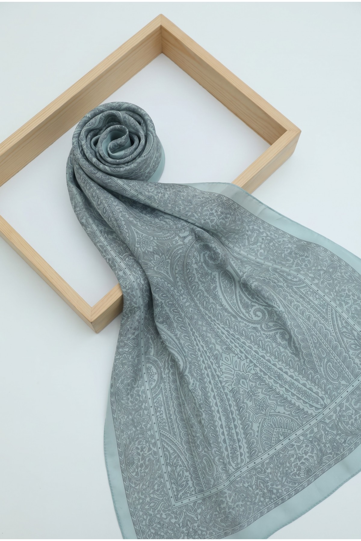 Ethnic Patterned Voile Scarf -Mint Color