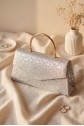 Metal Handle Chain Envelope Flap Patterned Glittery Evening Bag -Silver