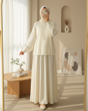 Openwork Sleeves Knitwear Sweater      -Cream color