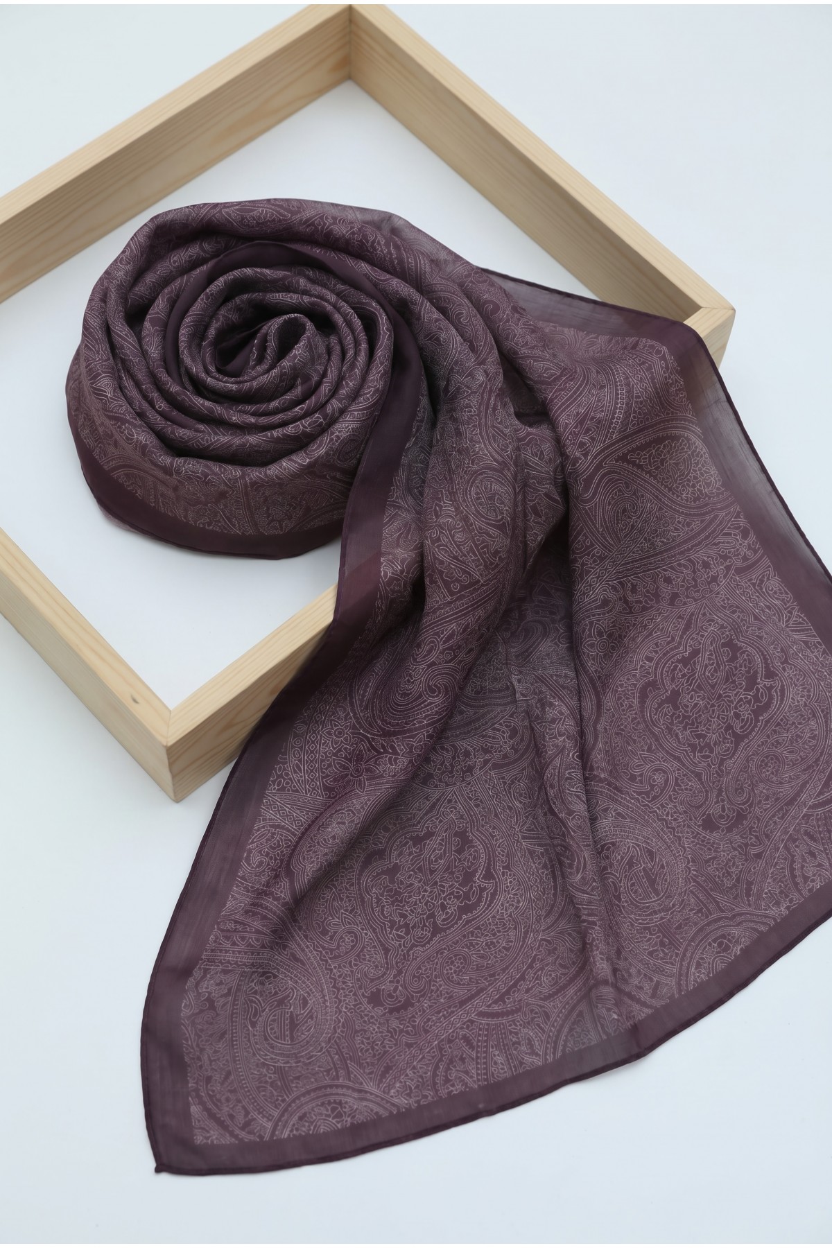 Fine Line Embroidered Cotton Scarf -Damson
