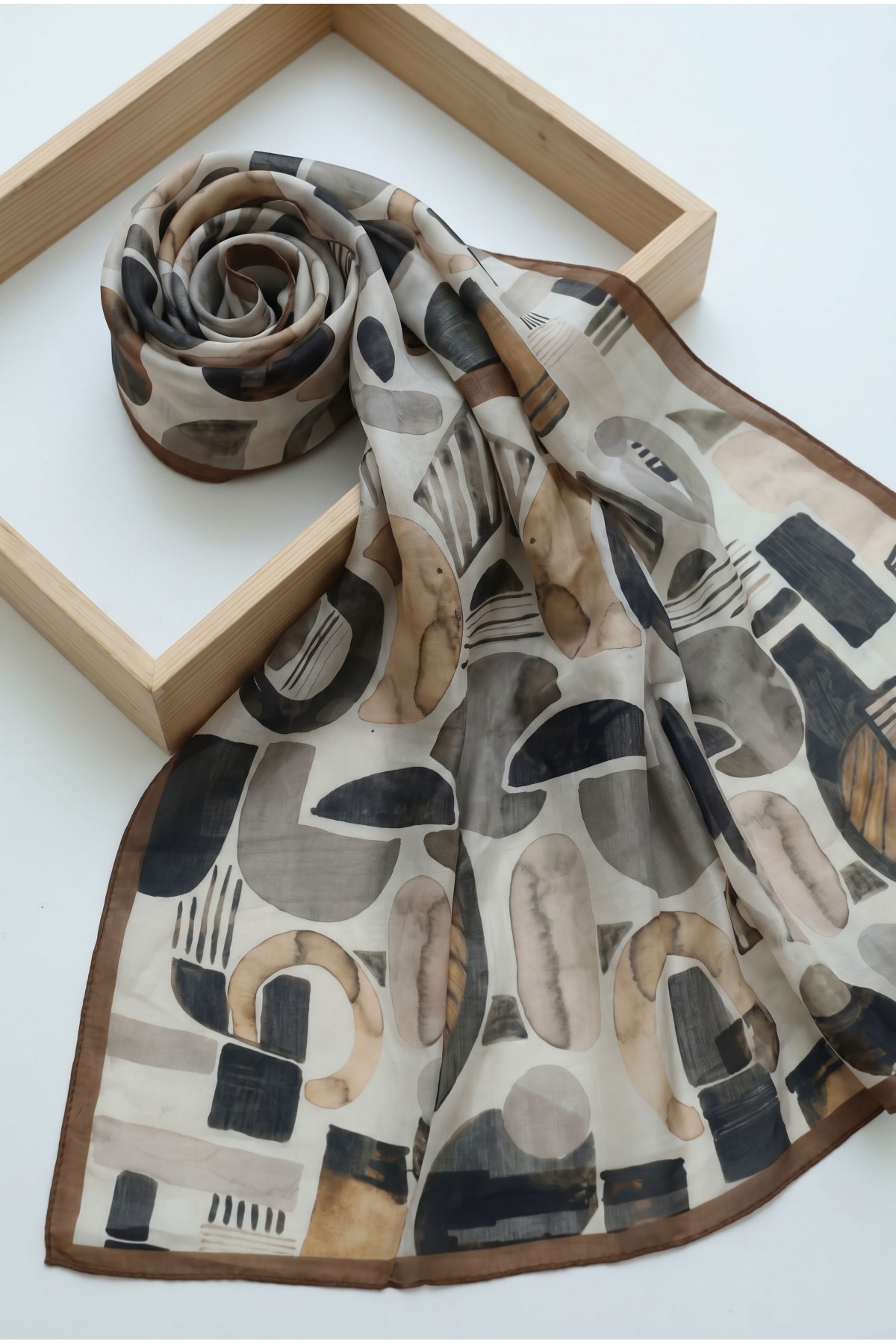 Watercolor Textured Graphic Pattern Cotton Scarf -Snuff