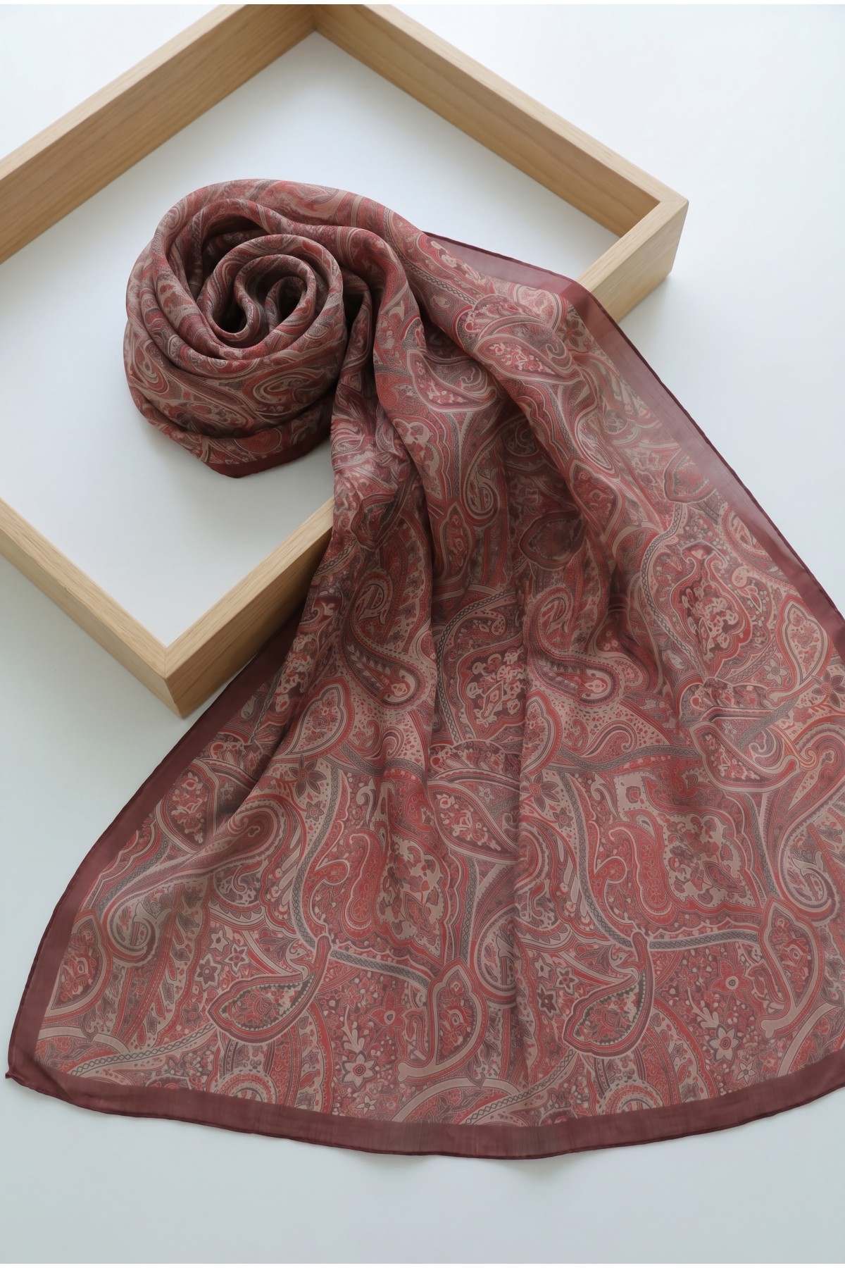 Traditional Floral Patterned Cotton Scarf -Maroon