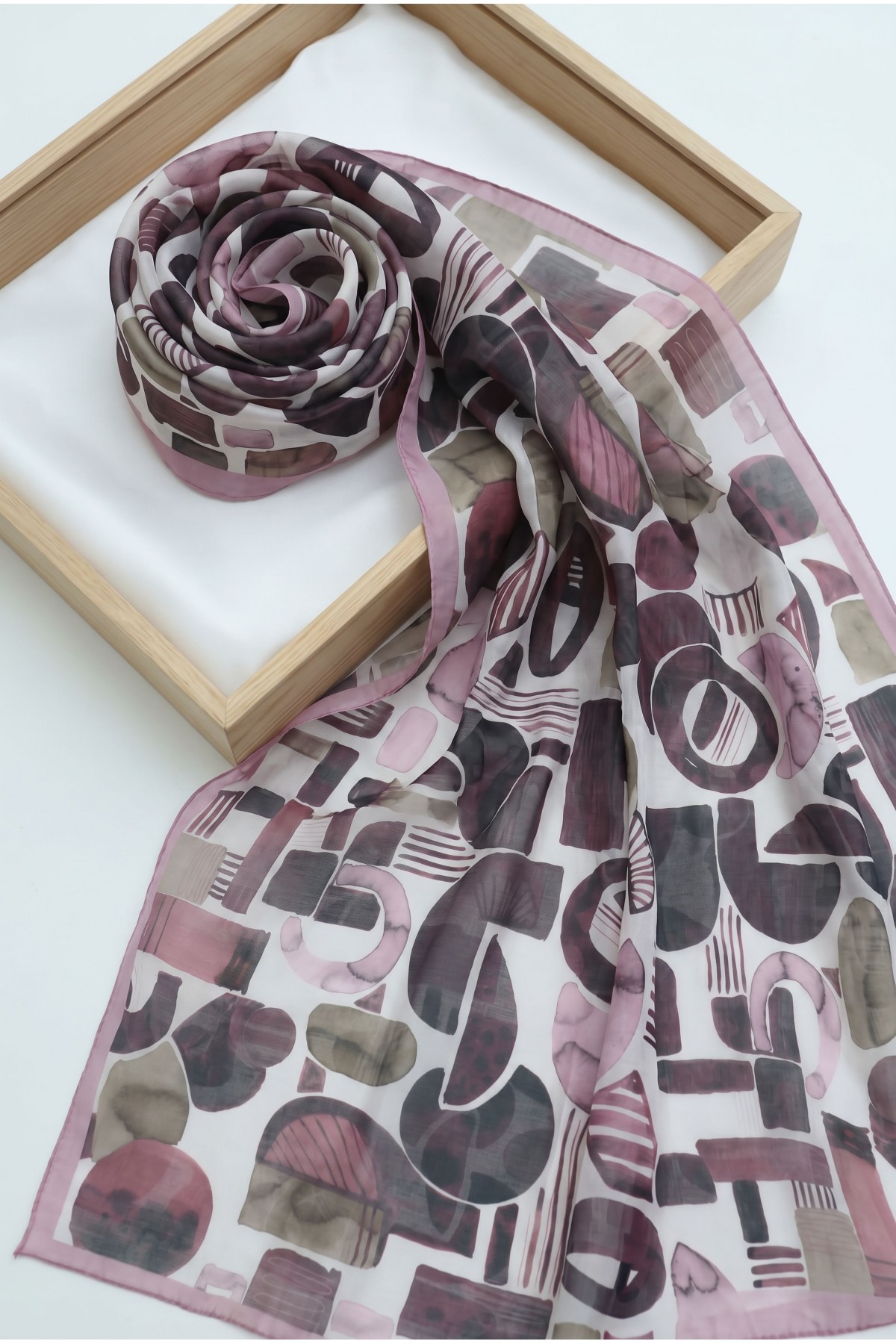 Watercolor Textured Graphic Pattern Cotton Scarf -Dried rose
