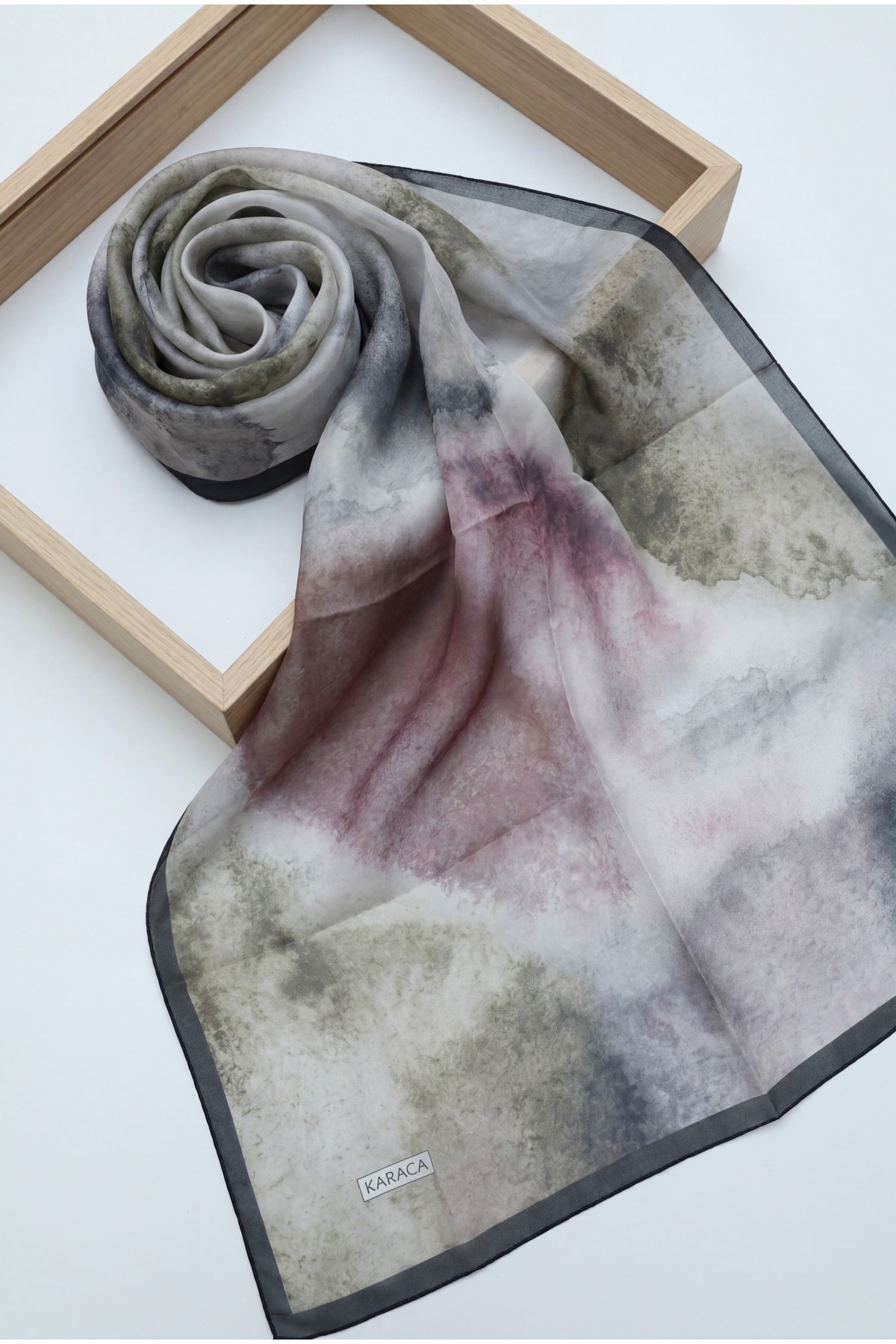 Marble Patterned Voile Scarf -Khaki